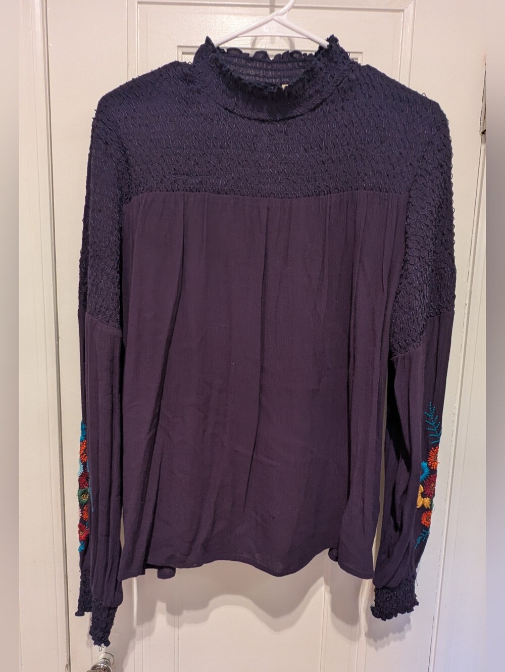 Smocked Yoke Long Sleeve Blouse in Deep Purple